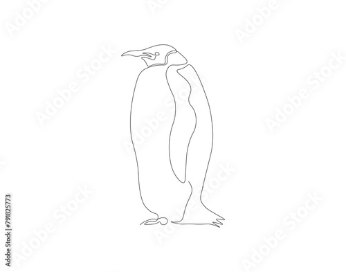 Continuous line drawing of penguin. One line of penguin. Antarctic animal concept continuous line art. Editable outline.