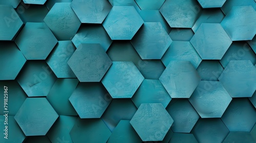 Cyan hexagons with a matte finish creating a tactile texture on a 2D card photo