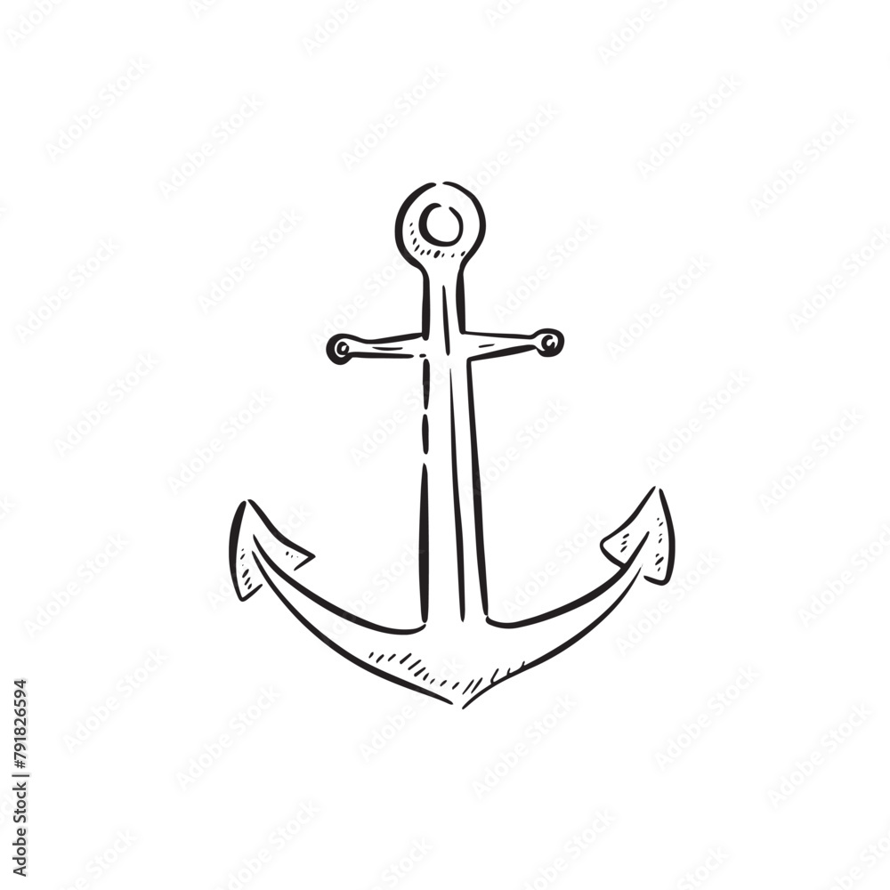 A line drawn sketch of an anchor in black and white. Vectorised in a sketchy style for a variety of uses. A line drawn sketch of an anchor in black and white. Vectorised in a sketchy style for a variety of uses.