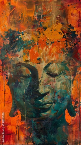 Expressionist depiction of a Buddha in agony, with intense colors and emotional brushwork, evoking passion and turmoil