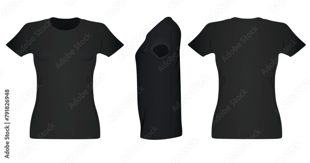 Black women t shirt. front side and back view. vector illustration Black women t shirt. front side and back view. vector illustration
