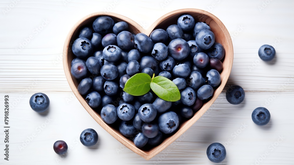 Modern wellness concept featuring a heartshaped bowl filled with vibrant, organic superfoods like blueberries and almonds, set against a clean, white background with natural light Modern wellness concept featuring a heartshaped bowl filled with vibrant, organic superfoods like blueberries and almonds, set against a clean, white background with natural light