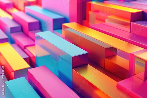 Multicolored Tech Background with a Geometric 3D Structure. Vibrant, Stepped design with Extruded Futuristic Forms. 3D Render.