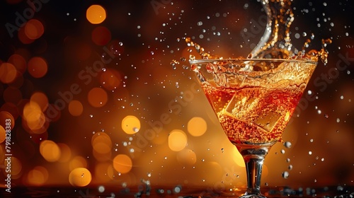 A martini glass with a splash of liquid. photo