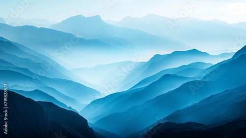 Serene Blue Mountain Range Fading into Misty Sky