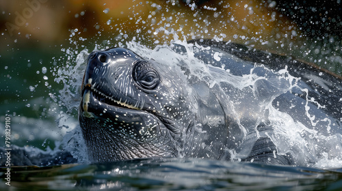 close-up of a leatherback turtles face showing it.