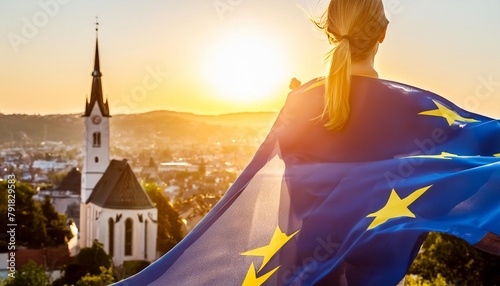 Woman with European flag European propaganda , generated by AI photo