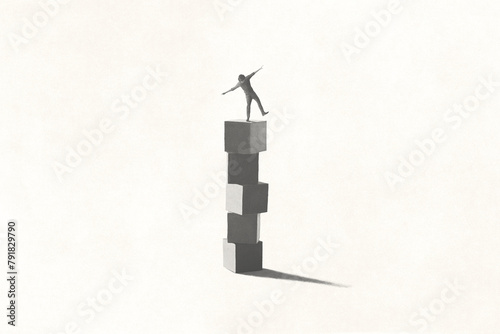 illustration of precary condition for businessman, abstract concept