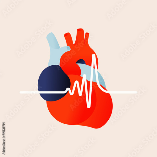 Heart rate template on light background. Modern vector flat illustration. Healthy lifestyle. Social media ads.