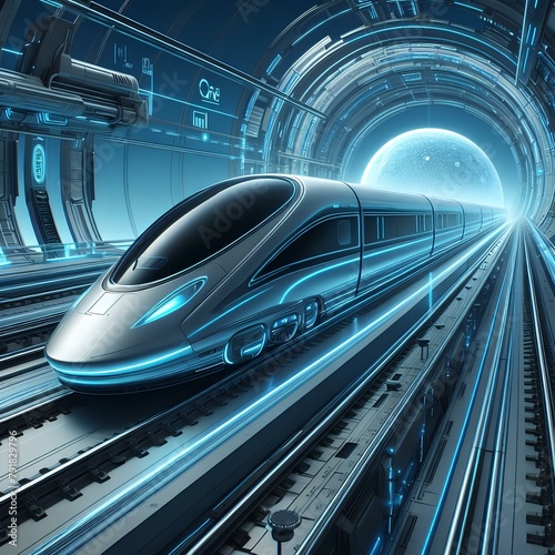 futuristic bullet train or hyperloop ultrasonic train cabsul with full self driving system activated for fast transportation.