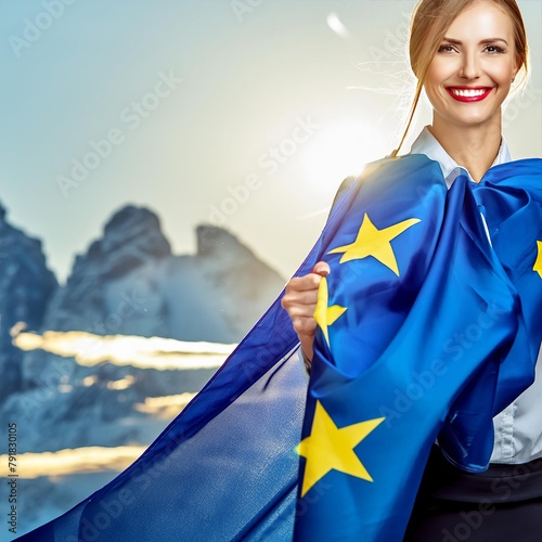 Woman with European flag European propaganda , generated by AI