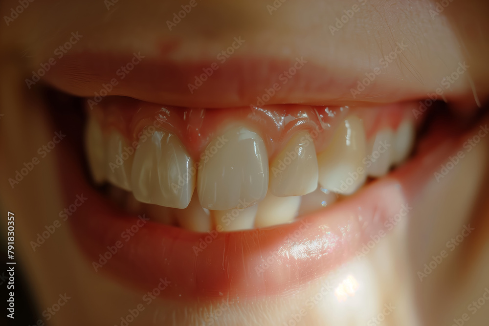 Fototapeta premium Capturing the warmth and joy of a person's smile, focusing on the white teeth and the emotion it conveys