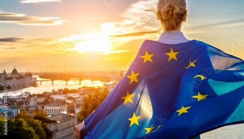 Woman with European flag European propaganda , generated by AI