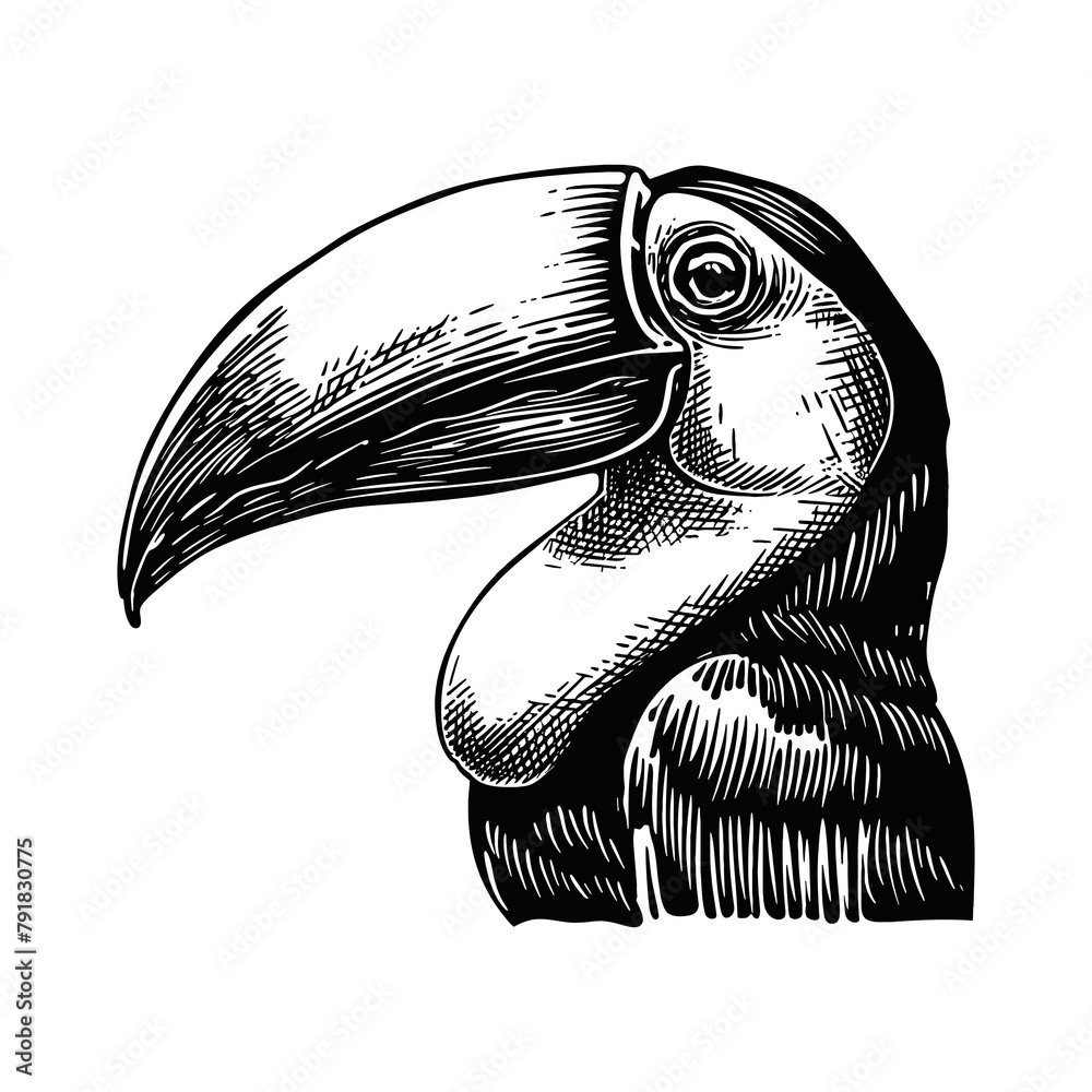 Fototapeta premium toucan engraving black and white outline