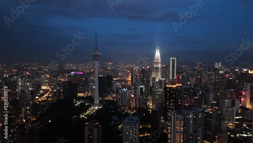 Kuala Lumpur Nightscape: Stunning Aerial View of the City After Dark the capital of Malaysia