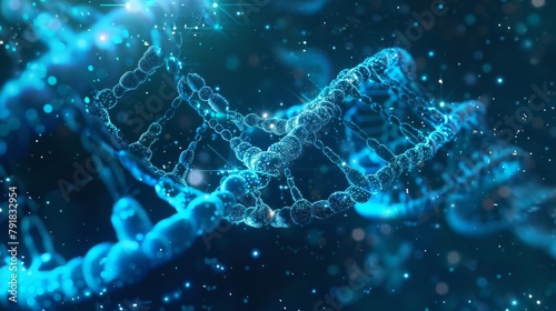 Blue glowing DNA double helix photo