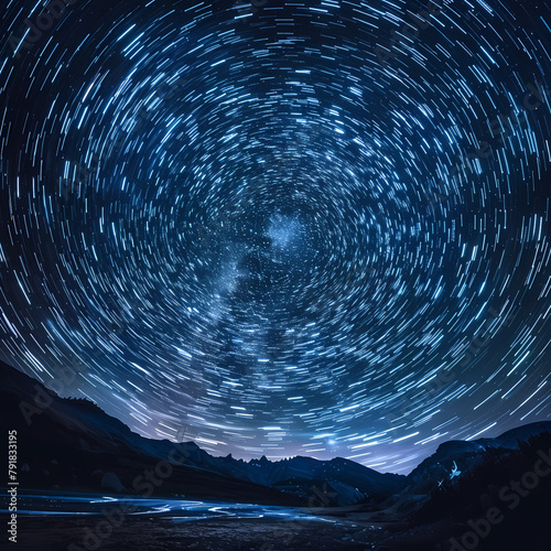 Star Trails Over Mountainous Terrain at Night photo