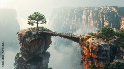 A ticket to a journey across a precarious precipice, bridging two towering cliffs photo
