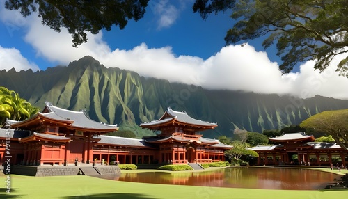 Byodo-In-Temple-sits-at-the-foot-of-the-Koolau-mountains-in-the-Valley-of-the-Temples-on-Oahu--Hawaii