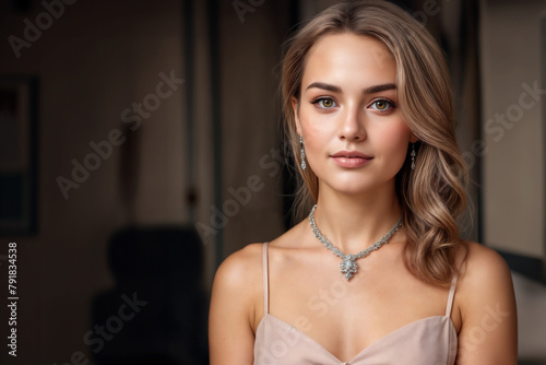 Eleganza Argentata- Ritratto di una giovane donna con preziosi gioielli - orecchini e collana photo