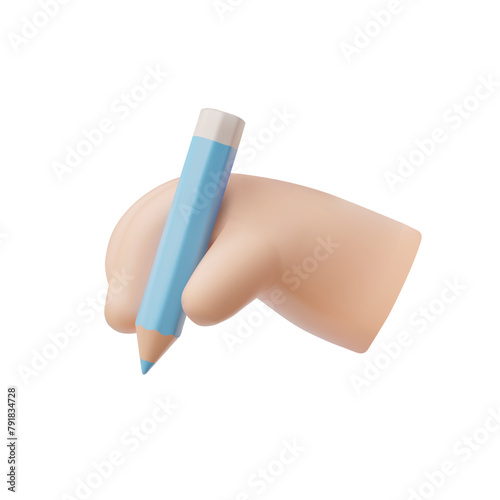 3D hand writing with pencil vector icon illustration