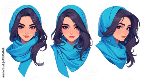 An Arabic woman s facial expression is captured in a warm smile portraying a range of feminine emotions through an alluring cartoon character depicted in a vibrant 2d illustration set again photo