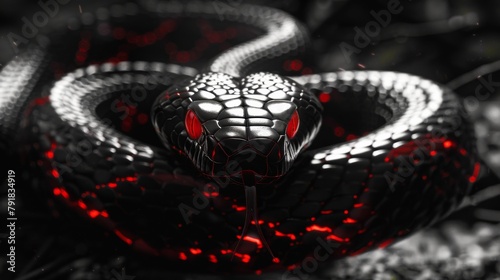 Black mamba snake HD wallpaper background with red glowing eyes photo