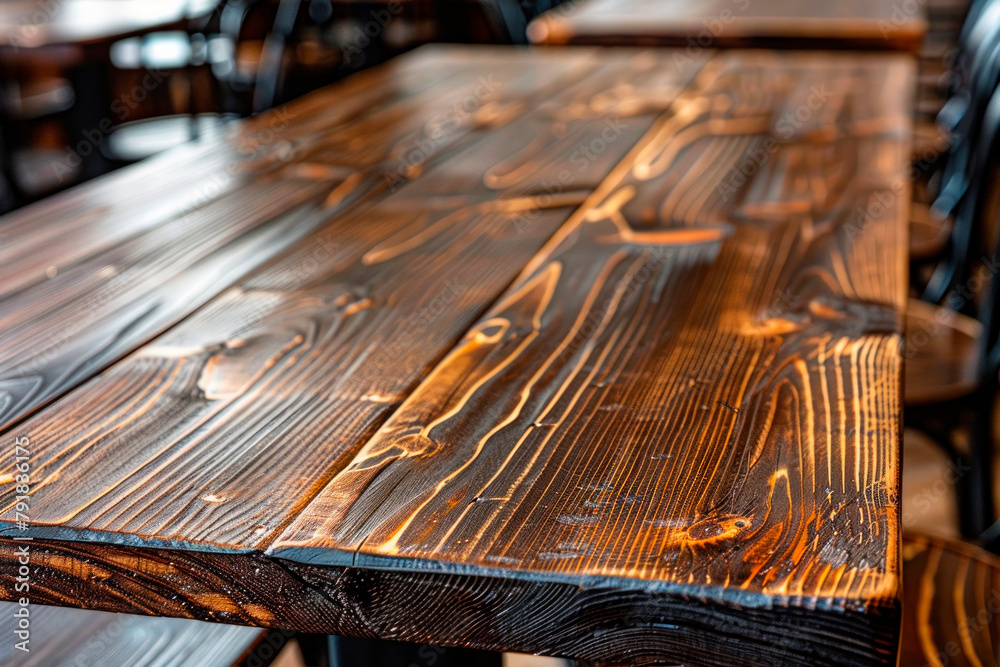 Wooden tables of the luxury restaurant Wooden tables of the luxury restaurant
