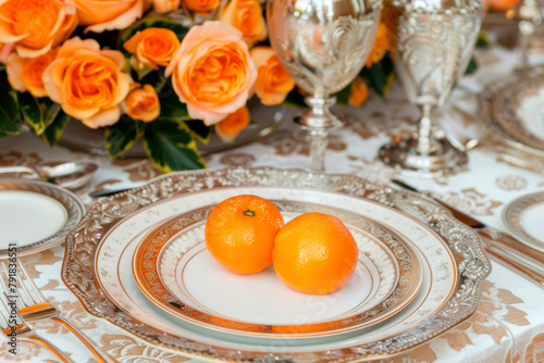 A festive table set with flowers and dishes for a festive celebration
