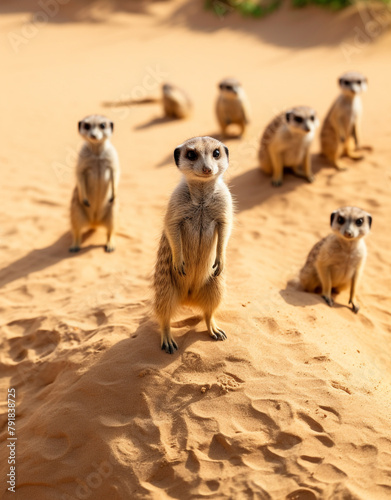 aerial view  Meerkat  reallife animals  sand desert   reated with Generative Ai