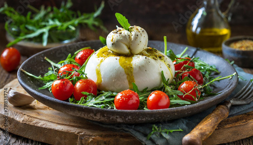 vegetable burrata salad with cheese and tomatoes photo