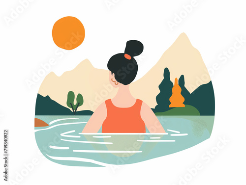 温泉にはいる女性