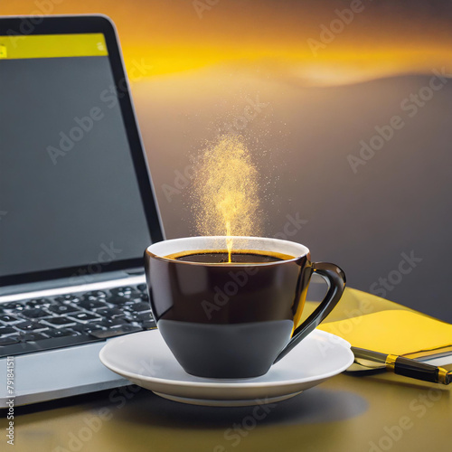 cup of coffee on the laptop