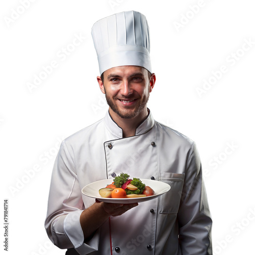 Professional chef presenting a dish of gourmet vegetables