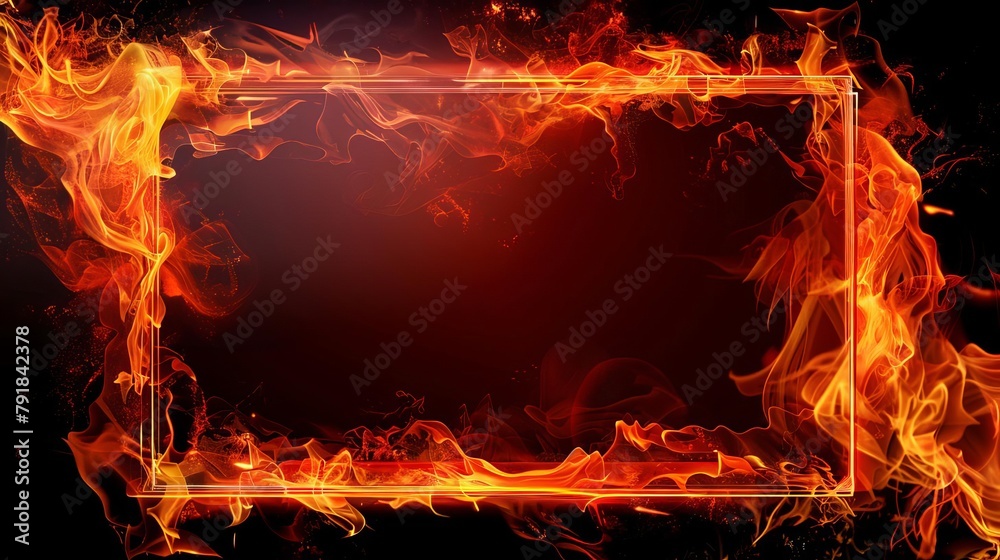 abstract frame with fiery flames on black background digital painting abstract frame with fiery flames on black background digital painting