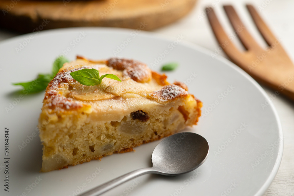 Sponge cake with pear and yogurt. Delicious traditional Italian recipe. Sponge cake with pear and yogurt. Delicious traditional Italian recipe.