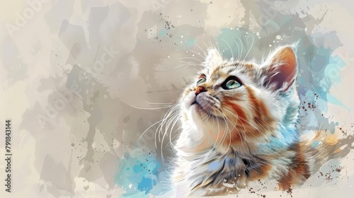 adorable english short hair cat with curious expression digital painting photo