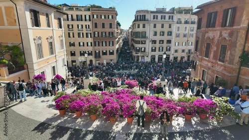 Piazza di Spagna in Rome Italy is a magnificent square Baroque style. It's home to the Spanish Steps connecting the square to the Church of Trinità dei Monti. The Fontana della Barcaccia like a boat