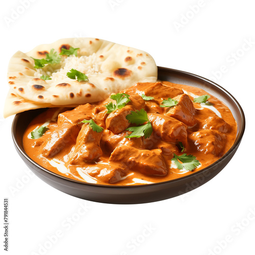 Delicious and Spicy Butter Chicken Isolated On White Background 