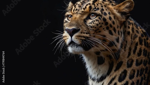 Close-up of a leopard’s mouth set against a black background. A stunning 4K wallpaper capturing the raw intensity and intricate details of this majestic creature
