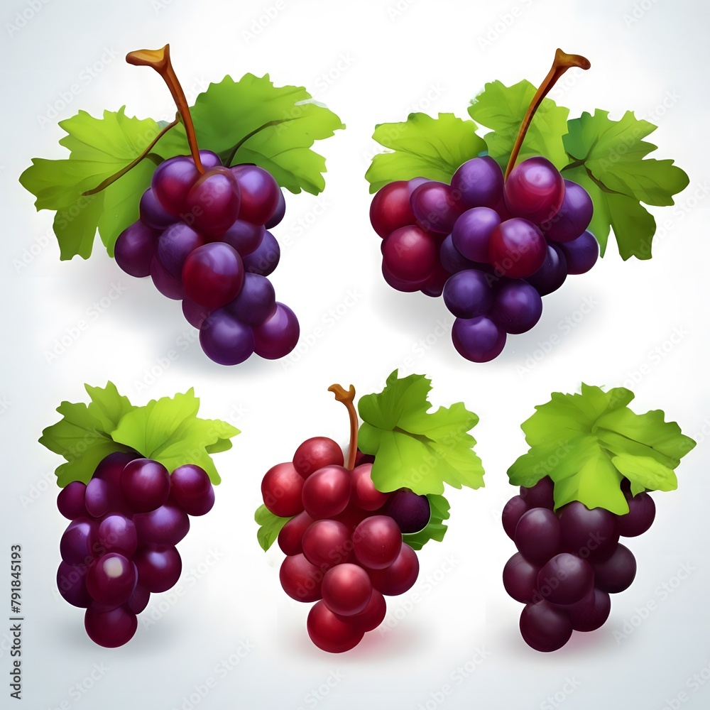 
Set of 3d grapes icons on white background