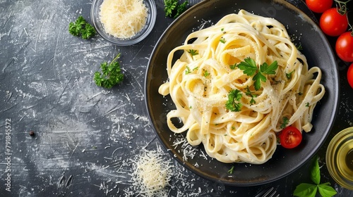 creamy fettuccine alfredo pasta with parmesan cheese italian food