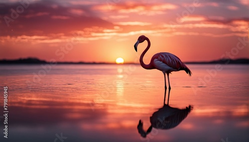 Flamingo Stand in The Water With Beautiful background Nature 4K Wallpaper design