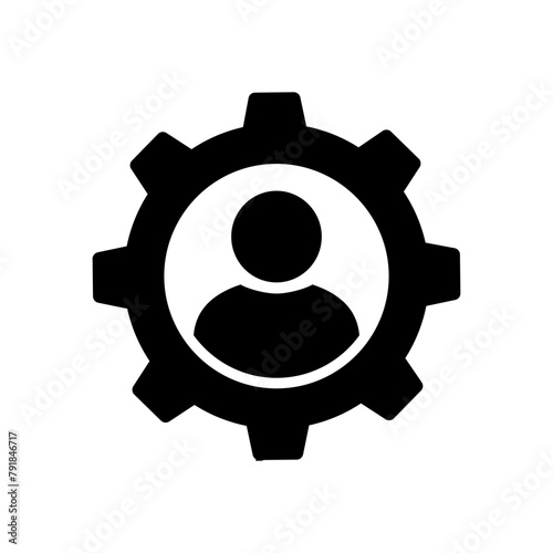 Person with gear icon, support symbol, system administrator, technical service