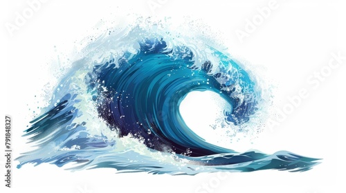 large stormy sea wave in deep blue color isolated on white ocean climate and weather illustration