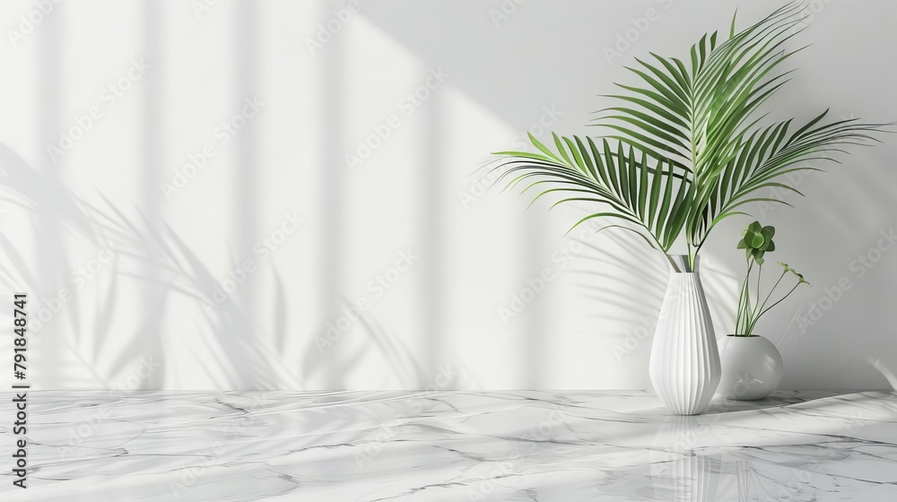 minimalist interior with vase and plants on white marble table clean scandinavian design 3d render minimalist interior with vase and plants on white marble table clean scandinavian design 3d render