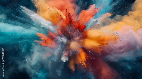 multicolored powder explosion bursting in frame capturing dynamic movement and vibrant hues digital art