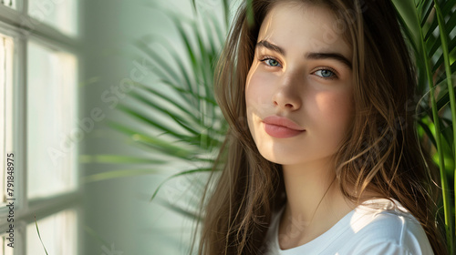 Gorgeous girl's expression on a simple background. A stunning portrait of innocence and grace.
