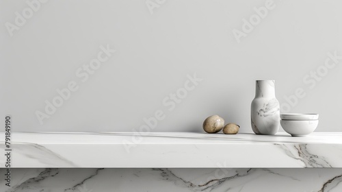 pristine white marble table top empty kitchen countertop display isolated mockup 3d rendering photo