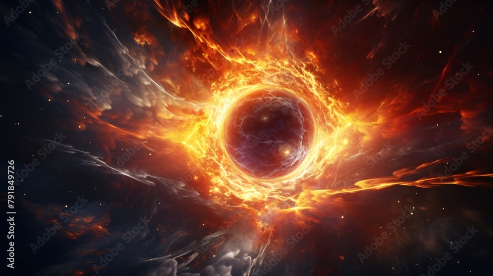 Obraz premium Abstract cosmos background illustrates an interstellar catastrophe. A awesome planet looms amidst the black cosmic energy.